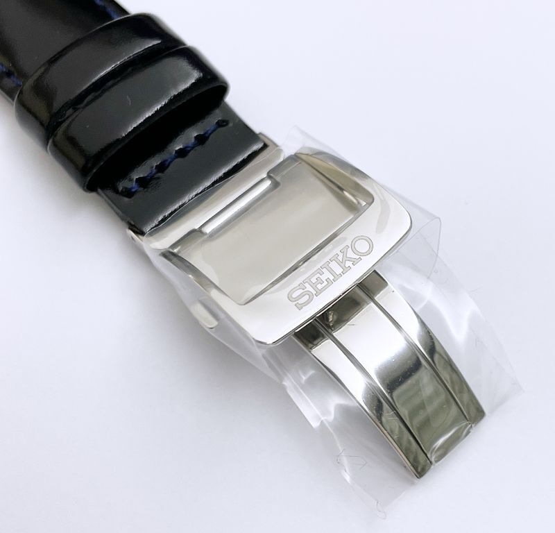 時計の上月 20mm 時計ベルト SEIKO MECHANICAL セイコー メカニカル SARB065 純正レザーベルト D0151AL 黒 ブラック  ブルーステッチ入り D0151AL